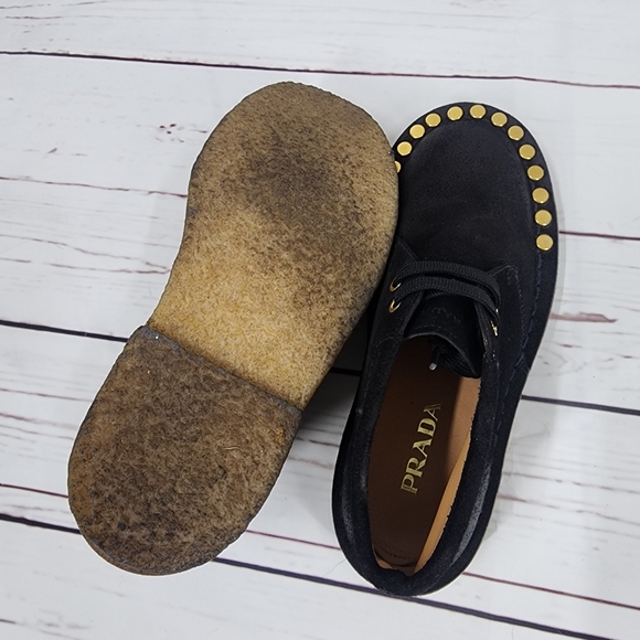Prada Studded Lace-Up Desert Chukka Boots in Black Nubuck 35 5 - Picture 7 of 9